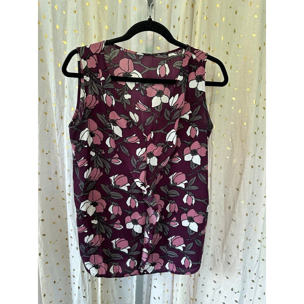 Ann Taylor LOFT Hawaiian Inspired Floral V-Neck Draped Flutter Ruffles Blouse S